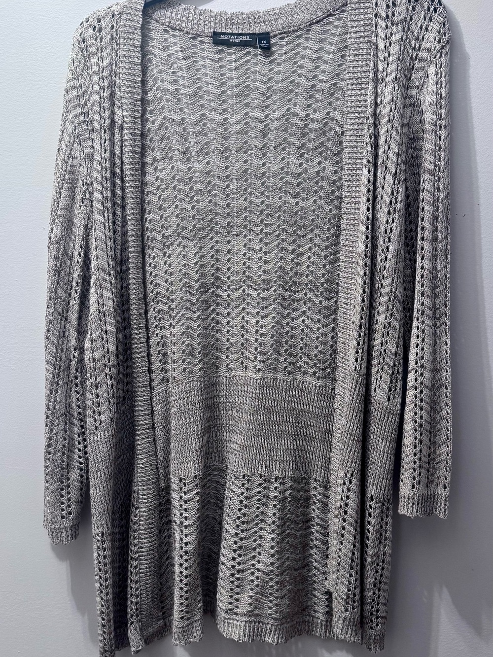 Notations Open-Front Pointelle Knit Cardigan - Tan, Size 1X